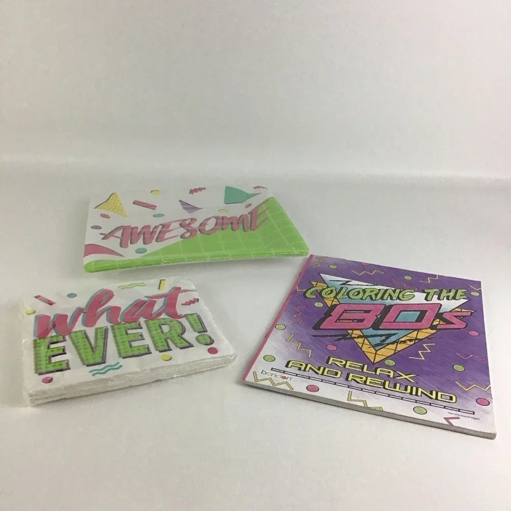80's Ultimate Party Bundle Coloring Book What Ever Napkins Awesome Plates New